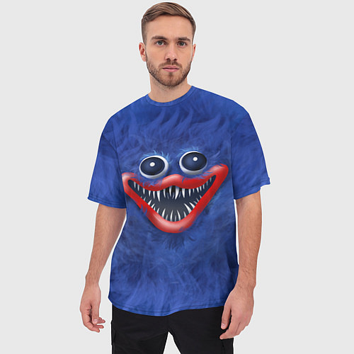 Мужская футболка оверсайз Smile Huggy Wuggy / 3D-принт – фото 3
