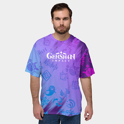 Мужская футболка оверсайз Стихии Геншин Импакт / 3D-принт – фото 3