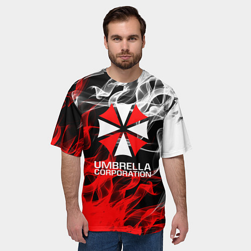 Мужская футболка оверсайз Umbrella Corporation Fire / 3D-принт – фото 3