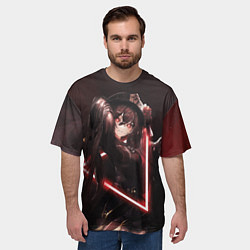 Футболка оверсайз мужская Ху Тао в неоновом треугольнике Genshin Impact, цвет: 3D-принт — фото 2