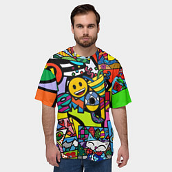 Футболка оверсайз мужская Romero Britto - emoji, цвет: 3D-принт — фото 2