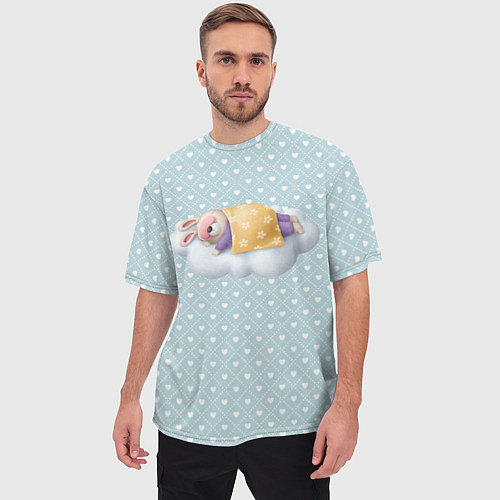 Мужская футболка оверсайз Спящий кролик / 3D-принт – фото 3