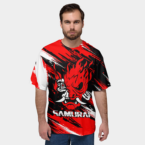 Мужская футболка оверсайз SAMURAI CYBERPUNK 2077 КИБЕРПАНК 2077 / 3D-принт – фото 3