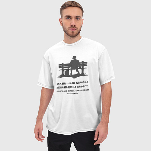 Мужская футболка оверсайз Форест Гамп цитата / 3D-принт – фото 3