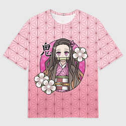 Футболка оверсайз мужская НЕЗУКА ЦВЕТУЩАЯ САКУРА, цвет: 3D-принт