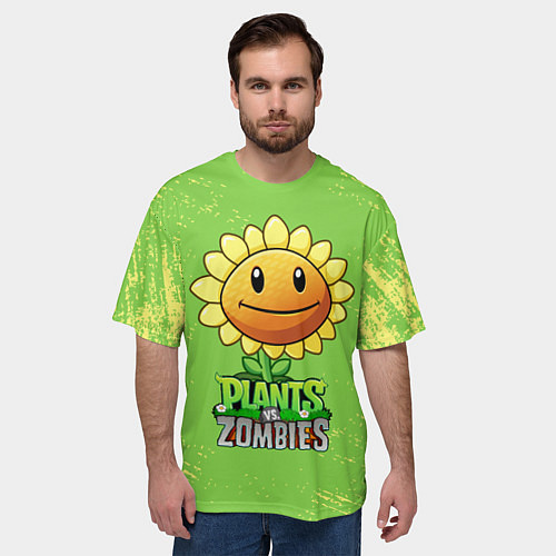 Мужская футболка оверсайз Подсолнух Plants vs Zombies / 3D-принт – фото 3