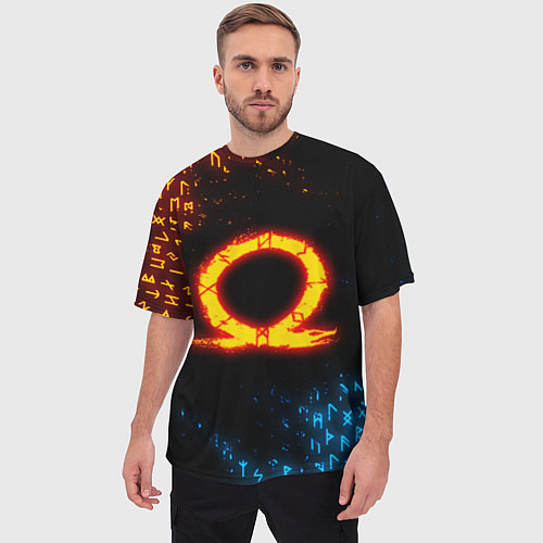 Мужская футболка оверсайз GOD OF WAR CRATOS FIRE SYMBOL RUNE / 3D-принт – фото 3