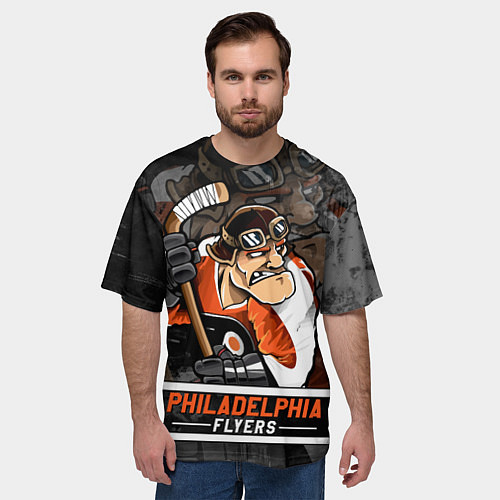 Мужская футболка оверсайз Филадельфия Флайерз, Philadelphia Flyers / 3D-принт – фото 3
