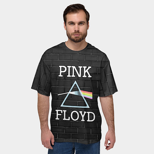 Мужская футболка оверсайз PINK FLOYD LOGO - ПИНК ФЛОЙД ЛОГОТИП / 3D-принт – фото 3
