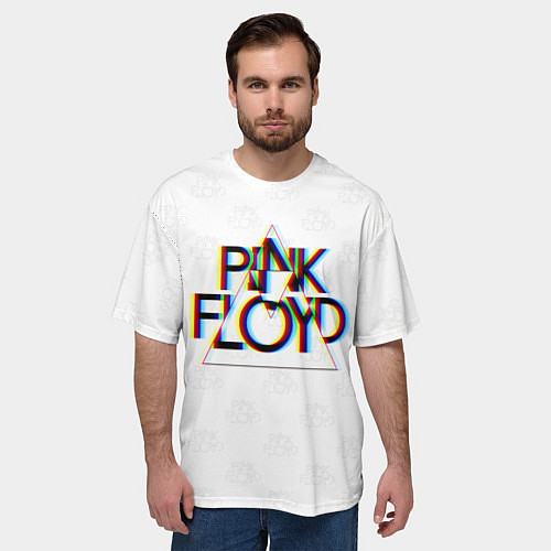 Мужская футболка оверсайз PINK FLOYD LOGO ПИНК ФЛОЙД ГЛИТЧ / 3D-принт – фото 3