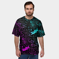 Футболка оверсайз мужская League Of Legends - Arcane неон логотипы, цвет: 3D-принт — фото 2