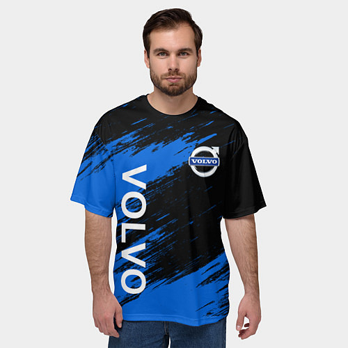 Мужская футболка оверсайз ВОЛЬВО, VOLVO Черно синий / 3D-принт – фото 3