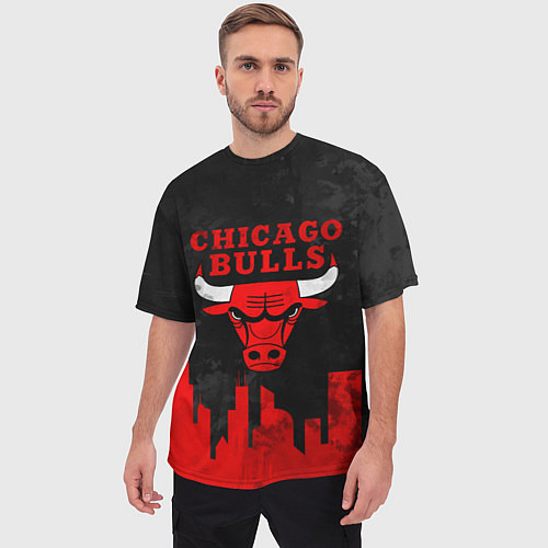 Мужская футболка оверсайз Chicago Bulls, Чикаго Буллз Город / 3D-принт – фото 3