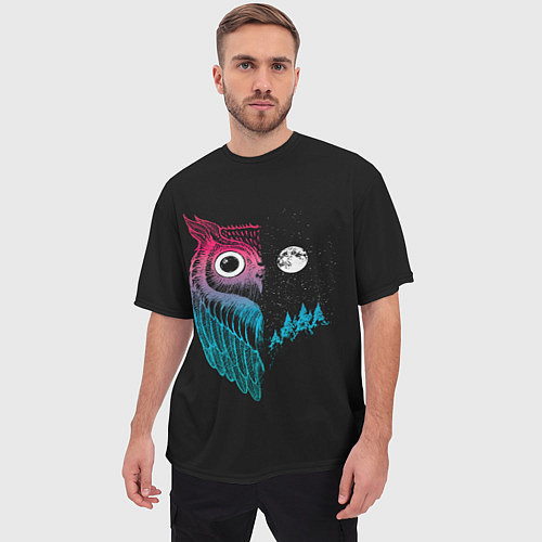 Мужская футболка оверсайз Ночная сова Градиент / 3D-принт – фото 3