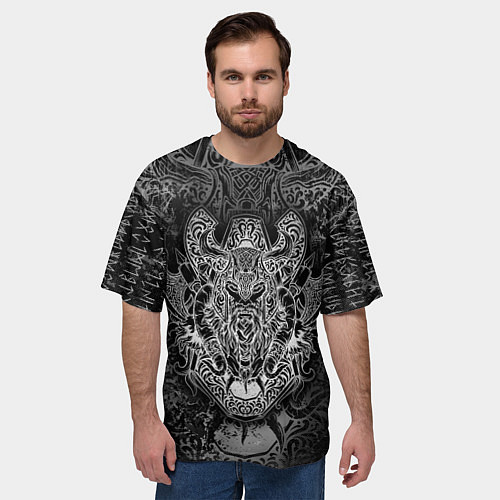 Мужская футболка оверсайз ВАЛЬХАЛЛА - ОДИН / 3D-принт – фото 3