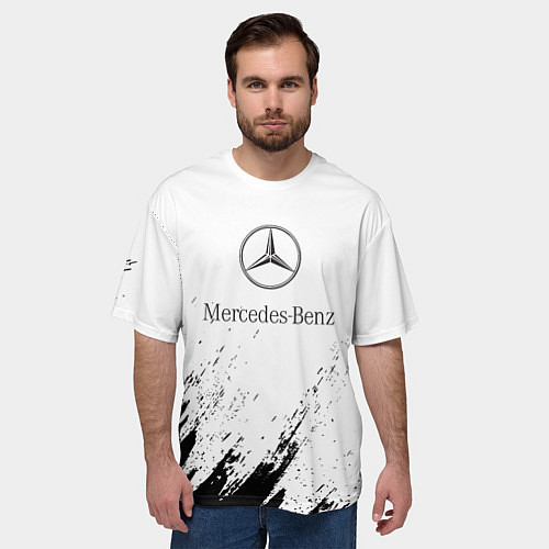 Мужская футболка оверсайз Mercedes-Benz - White texture / 3D-принт – фото 3