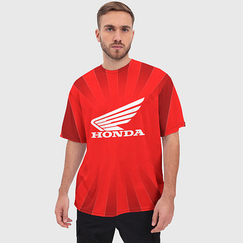 Мужская футболка оверсайз Honda красные линии / 3D-принт – фото 3