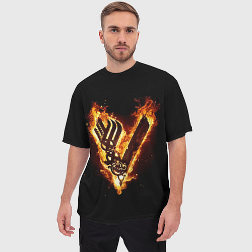 Мужская футболка оверсайз Викинги: Вальхалла, логотип / 3D-принт – фото 3
