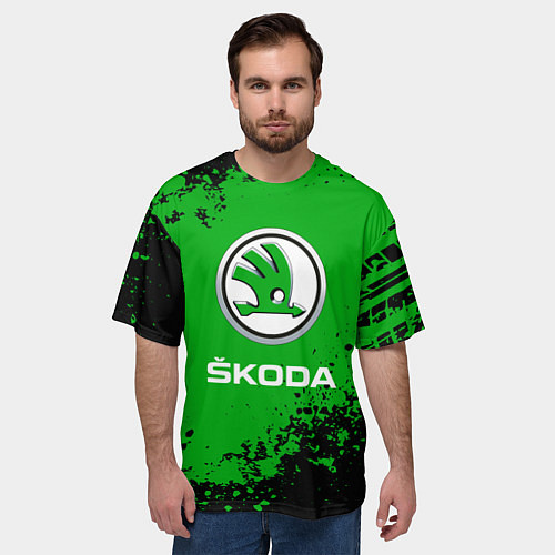 Мужская футболка оверсайз Skoda следы от шин / 3D-принт – фото 3