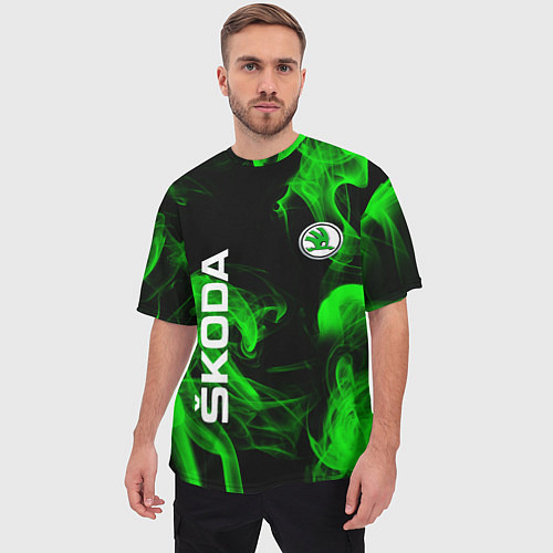 Мужская футболка оверсайз Skoda: Green Smoke / 3D-принт – фото 3