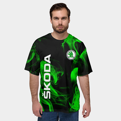 Мужская футболка оверсайз Skoda: Green Smoke / 3D-принт – фото 3