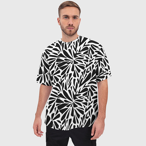 Мужская футболка оверсайз Черно белый абстрактный узор / 3D-принт – фото 3