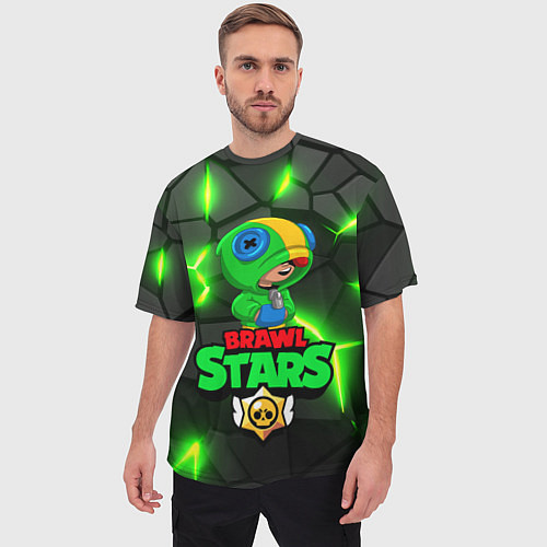 Мужская футболка оверсайз ЛЕОН - БРАВО СТАРС Brawl Stars / 3D-принт – фото 3