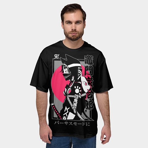 Мужская футболка оверсайз Клинок, рассекающий демонов - red sun / 3D-принт – фото 3