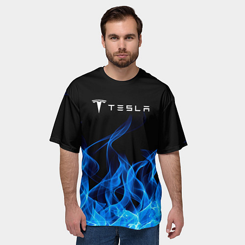 Мужская футболка оверсайз Tesla Fire / 3D-принт – фото 3