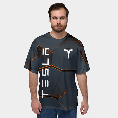 Мужская футболка оверсайз Tesla текстура / 3D-принт – фото 3