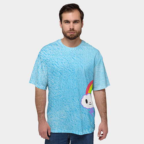 Мужская футболка оверсайз Облачко на голубом мехе с радугой парная / 3D-принт – фото 3