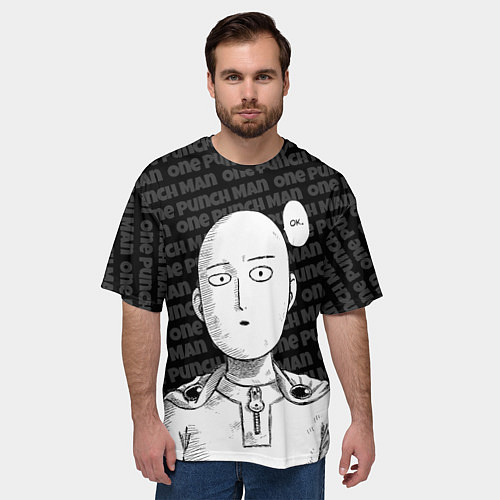 Мужская футболка оверсайз One Punch Man - Сайтама Ванпанчмен / 3D-принт – фото 3