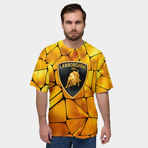 Мужская футболка оверсайз Lamborghini Gold плиты / 3D-принт – фото 3