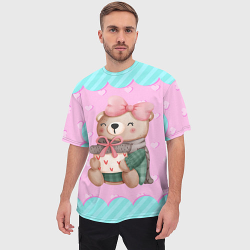 Мужская футболка оверсайз Мишка с подарками день влюбленных / 3D-принт – фото 3