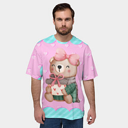 Футболка оверсайз мужская Мишка с подарками день влюбленных, цвет: 3D-принт — фото 2