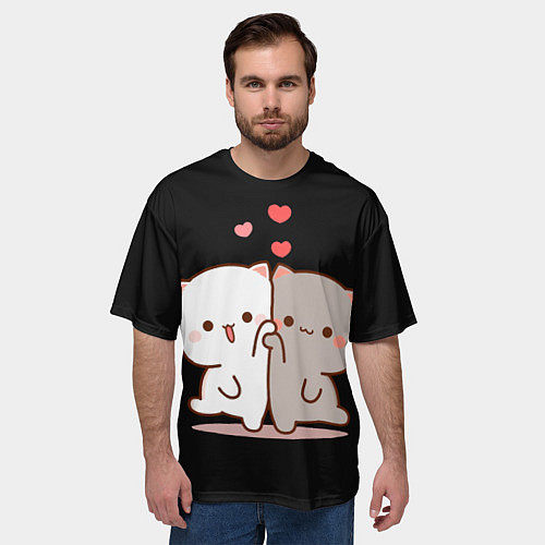 Мужская футболка оверсайз Кошачья любовь навсегда Kitty love forever / 3D-принт – фото 3