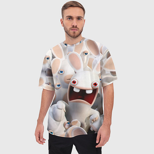 Мужская футболка оверсайз Бешеные кролики в толпе / 3D-принт – фото 3