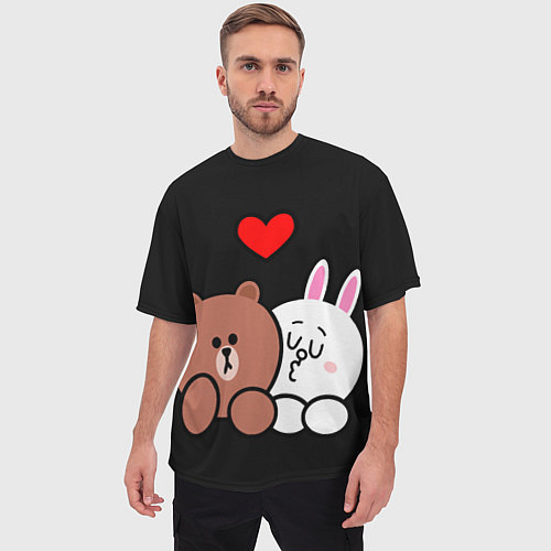 Мужская футболка оверсайз Animal Love Любовь Плюшевых Зверушек / 3D-принт – фото 3