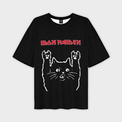 Футболка оверсайз мужская Iron Maiden Рок кот, цвет: 3D-принт