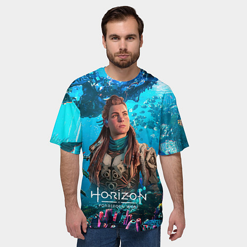 Мужская футболка оверсайз Элой Horizont Forbidden West / 3D-принт – фото 3