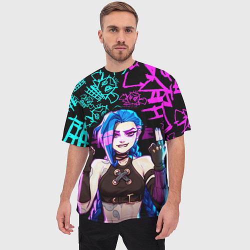 Мужская футболка оверсайз JINX ДЖИНКС NEON PATTERN / 3D-принт – фото 3