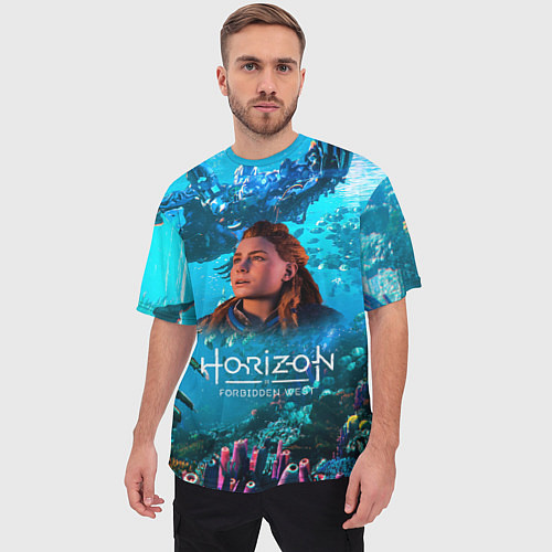 Мужская футболка оверсайз Horizon Forbidden West Подводный мир / 3D-принт – фото 3