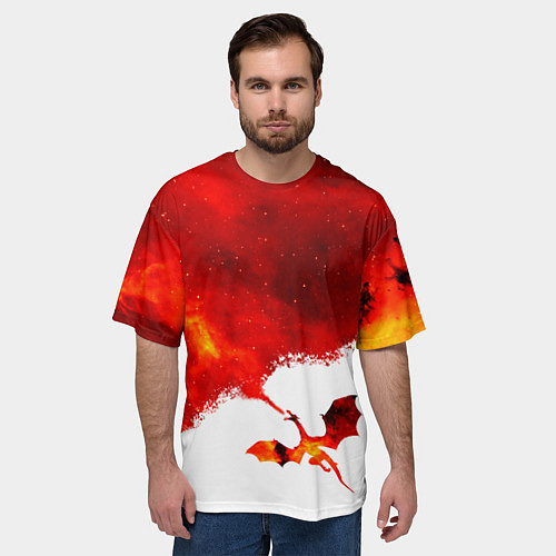 Мужская футболка оверсайз ДЫХАНИЕ ЗВЕЗДНОГО ДРАКОНА DRAGON FIRE / 3D-принт – фото 3
