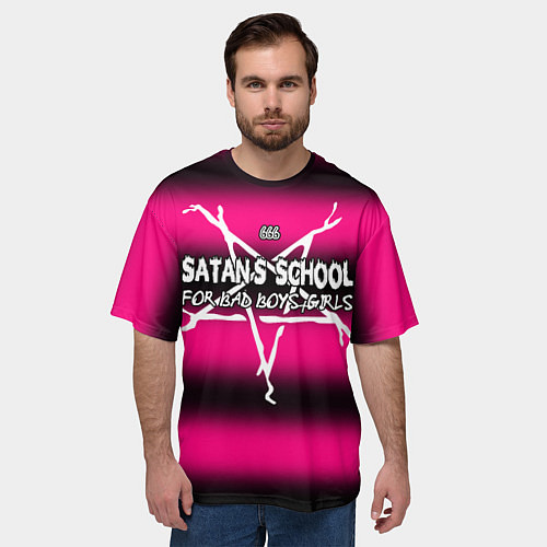 Мужская футболка оверсайз Satan school for bad boys and girls pink / 3D-принт – фото 3
