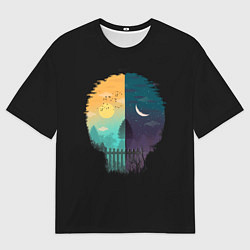 Футболка оверсайз мужская Смена дня и ночи Череп, цвет: 3D-принт