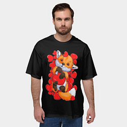 Футболка оверсайз мужская Лиса Символ любви, цвет: 3D-принт — фото 2