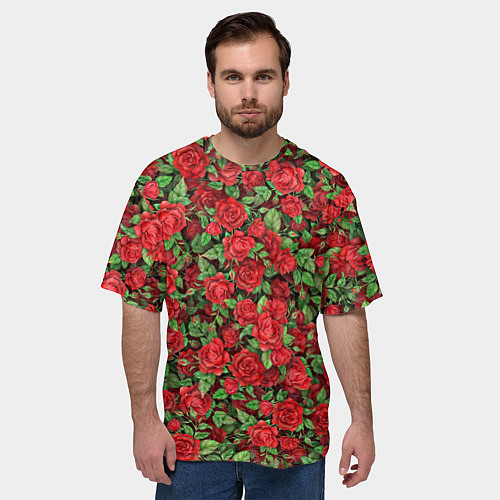 Мужская футболка оверсайз Букет алых роз / 3D-принт – фото 3