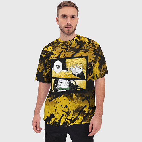 Мужская футболка оверсайз Клинок, рассекающий демонов Зеницу, Незуко / 3D-принт – фото 3