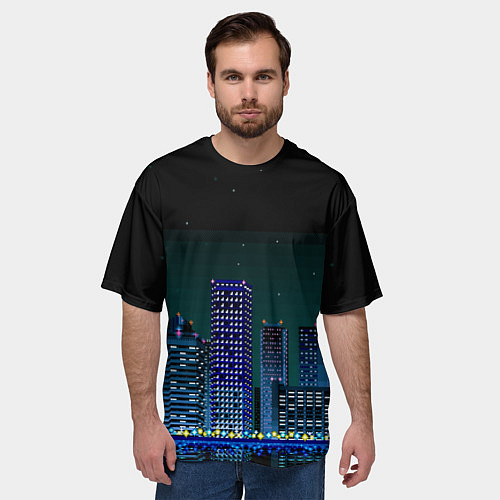 Мужская футболка оверсайз Пиксельный ретро город / 3D-принт – фото 3