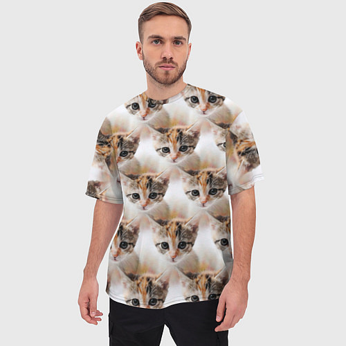 Мужская футболка оверсайз Маленький котенок паттерн / 3D-принт – фото 3